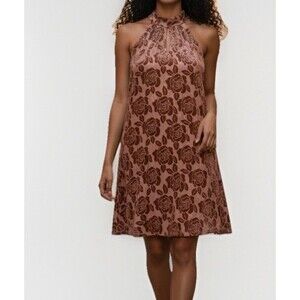 Y2K Candies True Mauve Mini Halter Dress Floral Velvet Print Lined Size S Barbie